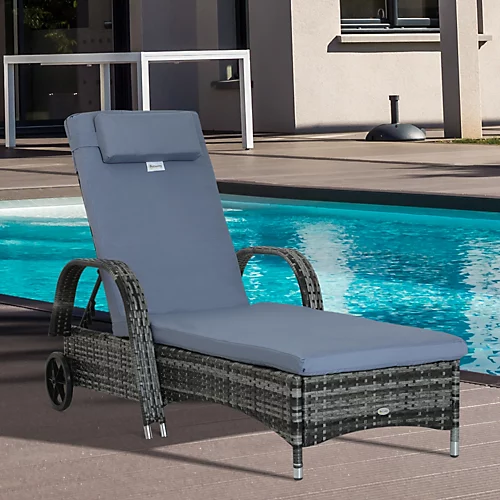 Outsunny Adjustable Wicker Rattan Sun Lounger Recliner Chair With Cushion Grey 1 Outsunny Adjustable Wicker Rattan Sun Lounger Recliner Chair With Cushion Grey