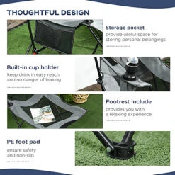 Outsunny Foldable Reclining Garden Chairs With Footrest And Adjustable Backrest, Portable Camping Chair With Headrest -Cheap Grow And Trim Store outsunny foldable reclining garden chairs with footrest and adjustable backrest portable camping chair with headrest5056602947835 06c MP