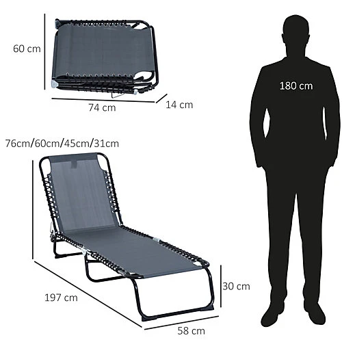 Outsunny Foldable Sun Lounger Deck Beach Reclining Seat Bed Folding Garden Chair 3 Outsunny Foldable Sun Lounger Deck Beach Reclining Seat Bed Folding Garden Chair - Image 3