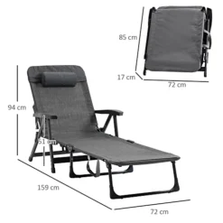 Outsunny Folding Chaise Lounge, Garden Lounger Headrest Cup Holder, Dark Grey -Cheap Grow And Trim Store outsunny folding chaise lounge garden lounger headrest cup holder dark grey5056534559724 03c MP