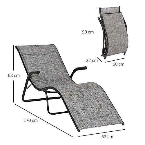 Outsunny Folding Lounge Chair, Outdoor Chaise For Beach, Poolside, Grey 3 Outsunny Folding Lounge Chair, Outdoor Chaise For Beach, Poolside, Grey - Image 3