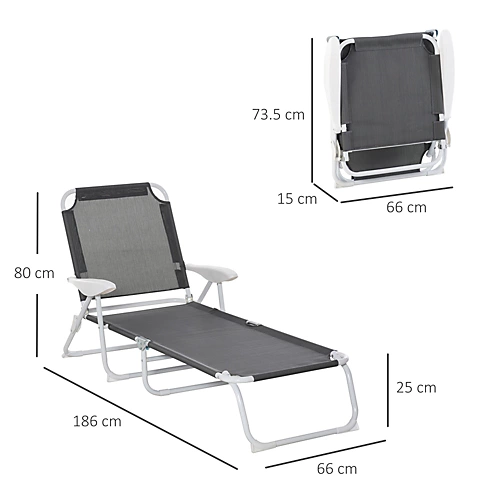 Outsunny Folding Sun Lounger Garden Reclining Lounge Chair 4-Level Backrest 3 Outsunny Folding Sun Lounger Garden Reclining Lounge Chair 4-Level Backrest - Image 3