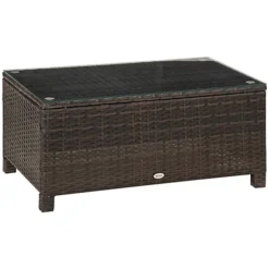 Outsunny Garden Rattan Side Table, Wicker Coffee Desk, Glass Top Mixed Brown -Cheap Grow And Trim Store outsunny garden rattan side table wicker coffee desk glass top mixed brown5060348504283 02c MP