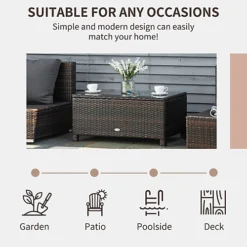 Outsunny Garden Rattan Side Table, Wicker Coffee Desk, Glass Top Mixed Brown -Cheap Grow And Trim Store outsunny garden rattan side table wicker coffee desk glass top mixed brown5060348504283 06c MP