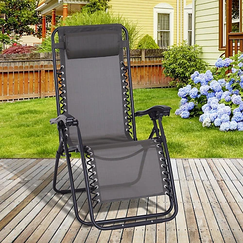 Outsunny Metal Frame Zero Gravity Lounger W/ Head Pillow For Patio Decking Grey 1 Outsunny Metal Frame Zero Gravity Lounger W/ Head Pillow For Patio Decking Grey