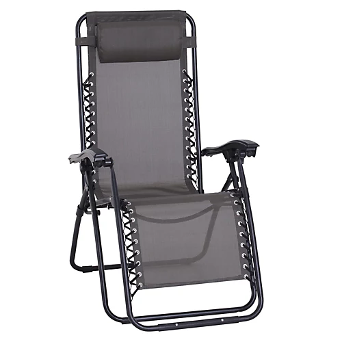Outsunny Metal Frame Zero Gravity Lounger W/ Head Pillow For Patio Decking Grey 2 Outsunny Metal Frame Zero Gravity Lounger W/ Head Pillow For Patio Decking Grey - Image 2