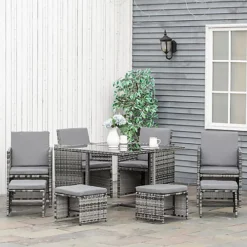 Outsunny Rattan Furniture Set Wicker Weave Patio Dining Table Seat Mixed Grey