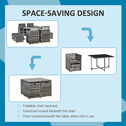 Outsunny Rattan Furniture Set Wicker Weave Patio Dining Table Seat Mixed Grey 4 Outsunny Rattan Furniture Set Wicker Weave Patio Dining Table Seat Mixed Grey - Image 4