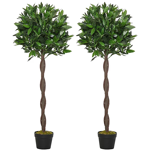 Outsunny Set Of 2 120cm Artificial Bay Laurel Topiary Trees W/ Pot Fake 2 Outsunny Set Of 2 120cm Artificial Bay Laurel Topiary Trees W/ Pot Fake - Image 2