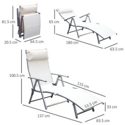 Outsunny Sun Lounger Recliner Foldable 7 Levels Texteline Cream White -Cheap Grow And Trim Store outsunny sun lounger recliner foldable 7 levels texteline cream white5055974845305 03c MP