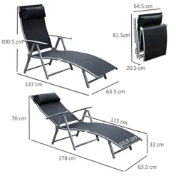 Outsunny Sun Lounger Recliner Foldable 7 Levels Textilene Black Patio -Cheap Grow And Trim Store outsunny sun lounger recliner foldable 7 levels textilene black patio5055974826762 03c MP