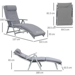 Outsunny Sun Lounger Recliner Foldable Padded Seat Adjustable Texteline Grey -Cheap Grow And Trim Store outsunny sun lounger recliner foldable padded seat adjustable texteline grey5056029893265 03c MP