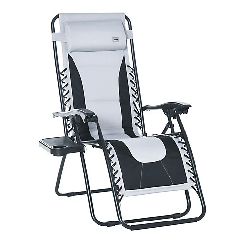 Outsunny Zero Gravity Lounger Folding Recliner Chair With Cup Holder Padded Pillow Light Grey 2 Outsunny Zero Gravity Lounger Folding Recliner Chair With Cup Holder Padded Pillow Light Grey - Image 2