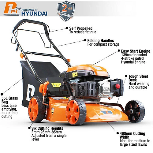 P1 Hyundai Powered 46cm / 18" Petrol Push Lawnmower P4600SP 2 P1 Hyundai Powered 46cm / 18" Petrol Push Lawnmower P4600SP - Image 2
