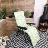 Padded Outdoor Garden Patio Recliner / Sun Lounger Green With Leaf Pattern