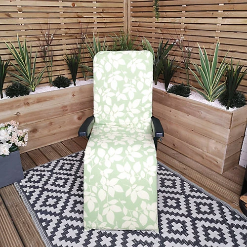 Padded Outdoor Garden Patio Recliner / Sun Lounger Green With Leaf Pattern 3 Padded Outdoor Garden Patio Recliner / Sun Lounger Green With Leaf Pattern - Image 3