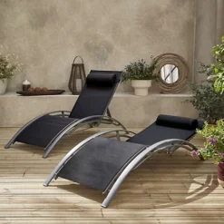 Pair Of Aluminium And Textilene Sun Loungers 4 Reclining Positions Headrest Included Stackable - Louisa - Anthracite Frame Bla -Cheap Grow And Trim Store pair of aluminium and textilene sun loungers 4 reclining positions headrest included stackable louisa anthracite frame bla3760216533361 03c MP