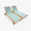 Pair Of FSC Eucalyptus And Textilene Sun Loungers - Natural Wood Colour Sage Green Textilene - Marbella