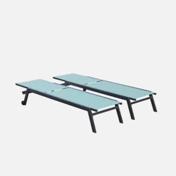 Pair Of Multi-position Aluminium Sun Loungers With Wheels - Elsa - Anthracite Frame Sage Green Textilene Fabric 6 Pair Of Multi-position Aluminium Sun Loungers With Wheels - Elsa - Anthracite Frame Sage Green Textilene Fabric -Cheap Grow And Trim Store pair of multi position aluminium sun loungers with wheels elsa anthracite frame sage green textilene fabric3760287180747 03c MP