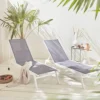 Pair Of Multi-position Aluminium Sun Loungers With Wheels - Elsa - White Frame Grey Textilene Fabric