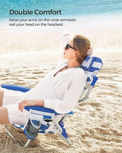 Portable Beach Chair With Removable Headrest, Folding Beach Chair With Backrest, Adjustable Backrest Up To 180, With Cup Holder -Cheap Grow And Trim Store portable beach chair with removable headrest folding beach chair with backrest adjustable backrest up to 180 with cup holder6955880306770 04c MP