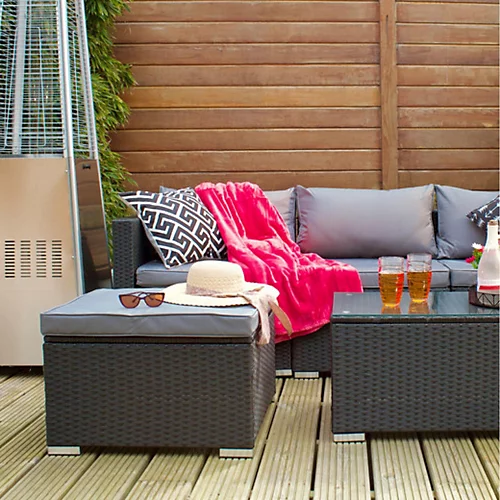 Premium Black 4 Seater Rattan Sofa & Table Set Grey Cushions 2 Premium Black 4 Seater Rattan Sofa & Table Set Grey Cushions - Image 2