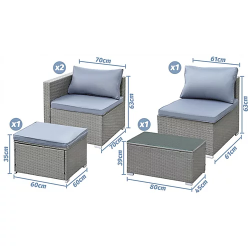 Premium Black 4 Seater Rattan Sofa & Table Set Grey Cushions 3 Premium Black 4 Seater Rattan Sofa & Table Set Grey Cushions - Image 3