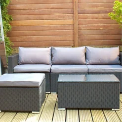 Premium Black 4 Seater Rattan Sofa & Table Set Grey Cushions 7 Premium Black 4 Seater Rattan Sofa & Table Set Grey Cushions -Cheap Grow And Trim Store premium black 4 seater rattan sofa table set grey cushions5061023960240 04c MP