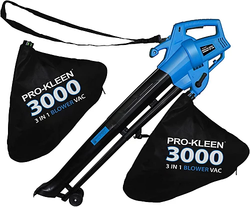 Pro-Kleen Garden Leaf Blower And Vacuum - 3000W - Shreds & Mulches 10-1 Ratio With Rake, 6 Speeds, 10m Power Cable, 2 X 35L Bags 1 Pro-Kleen Garden Leaf Blower And Vacuum - 3000W - Shreds & Mulches 10-1 Ratio With Rake, 6 Speeds, 10m Power Cable, 2 X 35L Bags