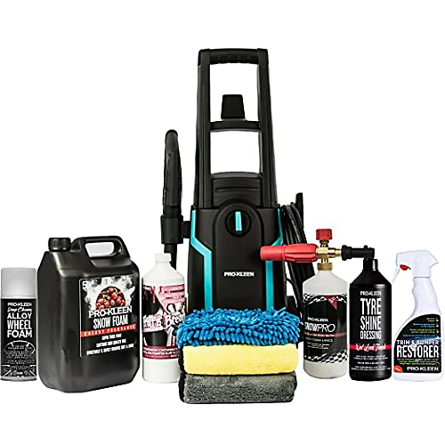 Pro-Kleen Pressure Washer 1600W, Snow Foam 5ltr, Lance, Alloy Wheel Cleaner, Alloy Foam, Tyre Shine & Cloths 1 Pro-Kleen Pressure Washer 1600W, Snow Foam 5ltr, Lance, Alloy Wheel Cleaner, Alloy Foam, Tyre Shine & Cloths