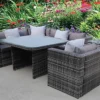 RATTAN DINING GARDEN WICKER OUTDOOR CONSERVATORY CORNER SOFA FURNITURE SET CUBE GREY