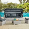 Rhodes Rattan Sun Bed Garden Furniture Set Outdoor Lounge Sofa Chair Bed Table Modular, Grey