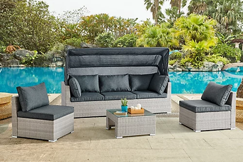 Rhodes Rattan Sun Bed Garden Furniture Set Outdoor Lounge Sofa Chair Bed Table Modular, Grey 1 Rhodes Rattan Sun Bed Garden Furniture Set Outdoor Lounge Sofa Chair Bed Table Modular, Grey