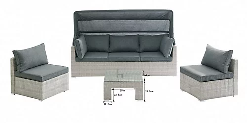 Rhodes Rattan Sun Bed Garden Furniture Set Outdoor Lounge Sofa Chair Bed Table Modular, Grey 3 Rhodes Rattan Sun Bed Garden Furniture Set Outdoor Lounge Sofa Chair Bed Table Modular, Grey - Image 3