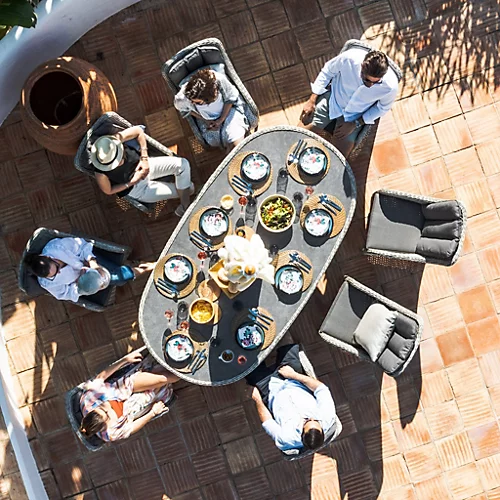 Santiago 8 Seat Oval Rattan Dining Set In Grey 1 Santiago 8 Seat Oval Rattan Dining Set In Grey