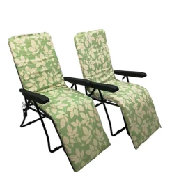 Set Of 2 Padded Outdoor Garden Patio Recliner / Sun Lounger Green With Leaf Pattern -Cheap Grow And Trim Store set of 2 padded outdoor garden patio recliner sun lounger green with leaf pattern5056589112073 04c MP