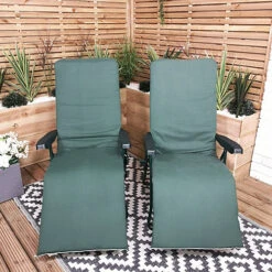 Set Of 2 Padded Outdoor Garden Patio Recliner / Sun Lounger In Plain Green -Cheap Grow And Trim Store set of 2 padded outdoor garden patio recliner sun lounger in plain green5056589112059 03c MP