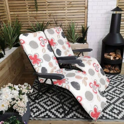 Set Of 2 Padded Outdoor Garden Patio Recliner / Sun Lounger With Flowers