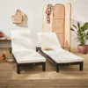 Set Of 2 Rattan Sun Loungers Ready Assembled Reinforced Aluminum - Pisa - Black Rattan Off-white Cushion