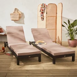Set Of 2 Rattan Sun Loungers Ready Assembled Reinforced Aluminum - Pisa - Brown Rattan Beige-Brown Cushion