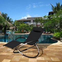 Smart Living Zero Gravity Rocking Sun Lounger Chair With Pillow Black