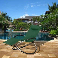 Smart Living Zero Gravity Rocking Sun Lounger Chair With Pillow Dark Green