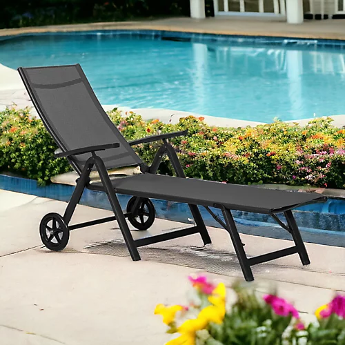 Sorrento Black Textylene Sunlounger With Wheels 1 Sorrento Black Textylene Sunlounger With Wheels
