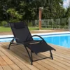 Sun Lounger Half Circle Arms Adjustable Head Footrest Aluminium Frame Black