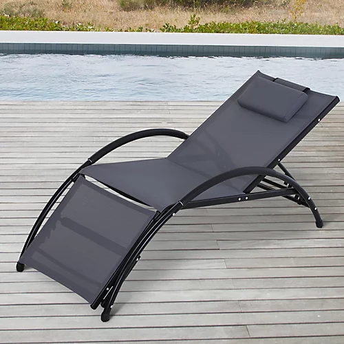 Sun Lounger Half Circle Arms Adjustable Head Footrest Aluminium Frame Grey 1 Sun Lounger Half Circle Arms Adjustable Head Footrest Aluminium Frame Grey