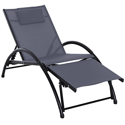 Sun Lounger Half Circle Arms Adjustable Head Footrest Aluminium Frame Grey 2 Sun Lounger Half Circle Arms Adjustable Head Footrest Aluminium Frame Grey - Image 2