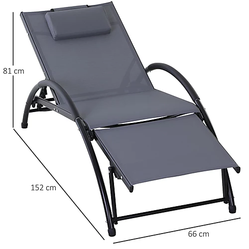 Sun Lounger Half Circle Arms Adjustable Head Footrest Aluminium Frame Grey 3 Sun Lounger Half Circle Arms Adjustable Head Footrest Aluminium Frame Grey - Image 3