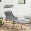 Sun Lounger, Reclining Sun Chair, With Headrest, Adjustable Backrest, Sunshade, Lightweight, Foldable, 53 X 193 X 29.5 Cm