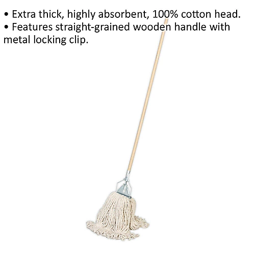 Traditional 450g Kentucky Mop - Extra Thick Absorbent Cotton - Wooden Handle 2 Traditional 450g Kentucky Mop - Extra Thick Absorbent Cotton - Wooden Handle - Image 2