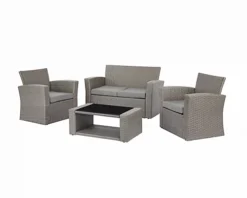 Vegas 4 Piece Modular Grey Rattan Sofa Garden Lounge Set With Black Glass Topped Coffee Table Grey Cushions -Cheap Grow And Trim Store vegas 4 piece modular grey rattan sofa garden lounge set with black glass topped coffee table grey cushions5056034047028 03c MP